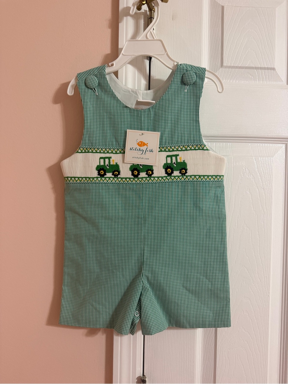 Stitchy Fish Smocked Tractor Shortall